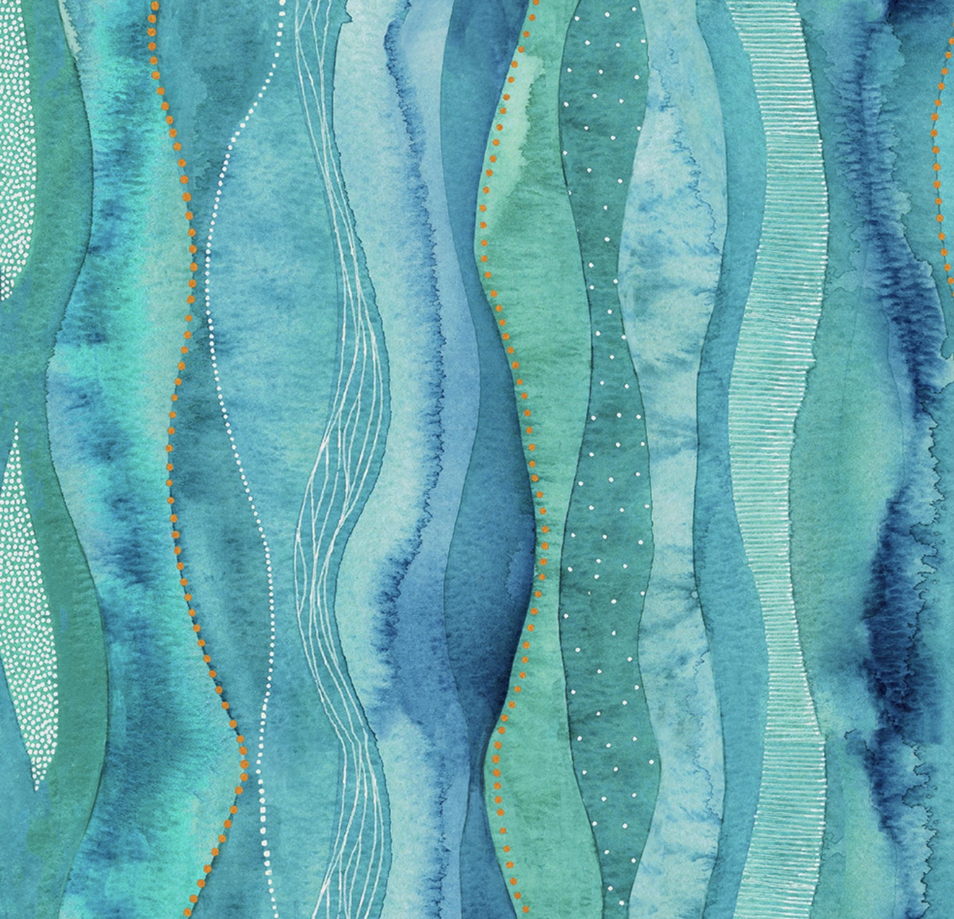 Ebb and Flow-Welle-Türkis / Reststück 42 x 110 cm