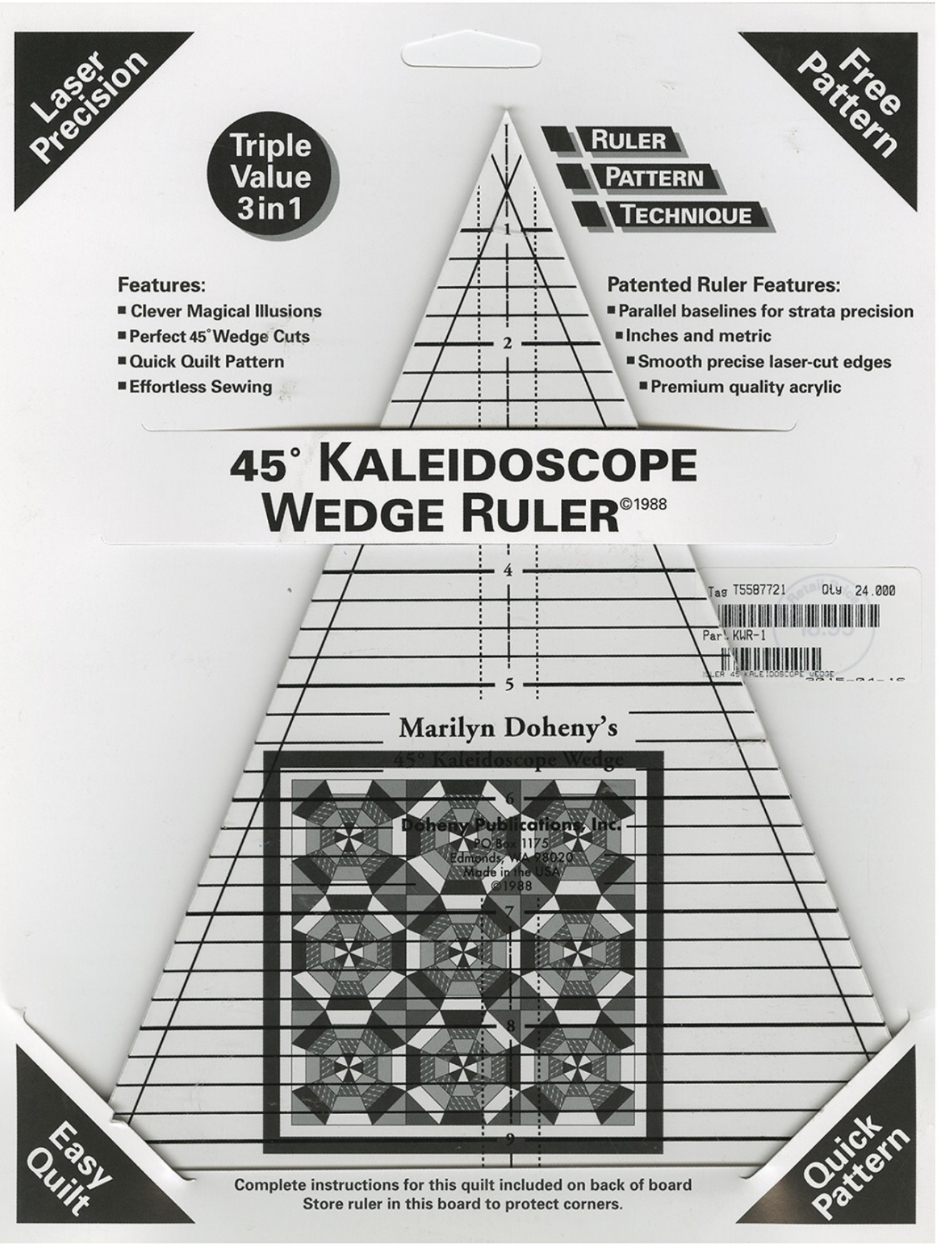Dreieck Lineal  45 Grad, 8,5 inch/ Kaleidoscope Ruler