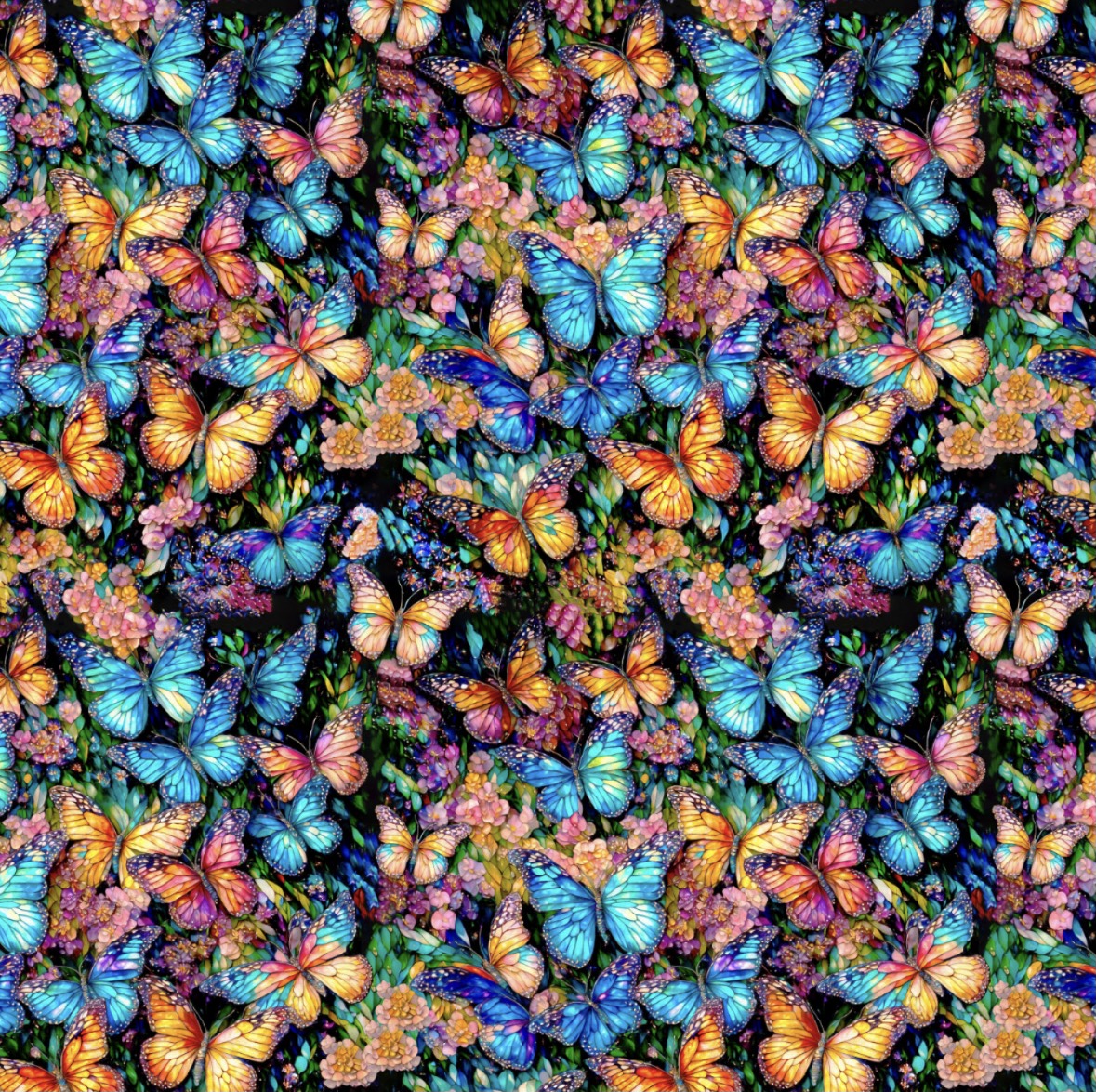 Stoff mit Schmetterlingen passend zum Katzen Panel Gigi in the Garden