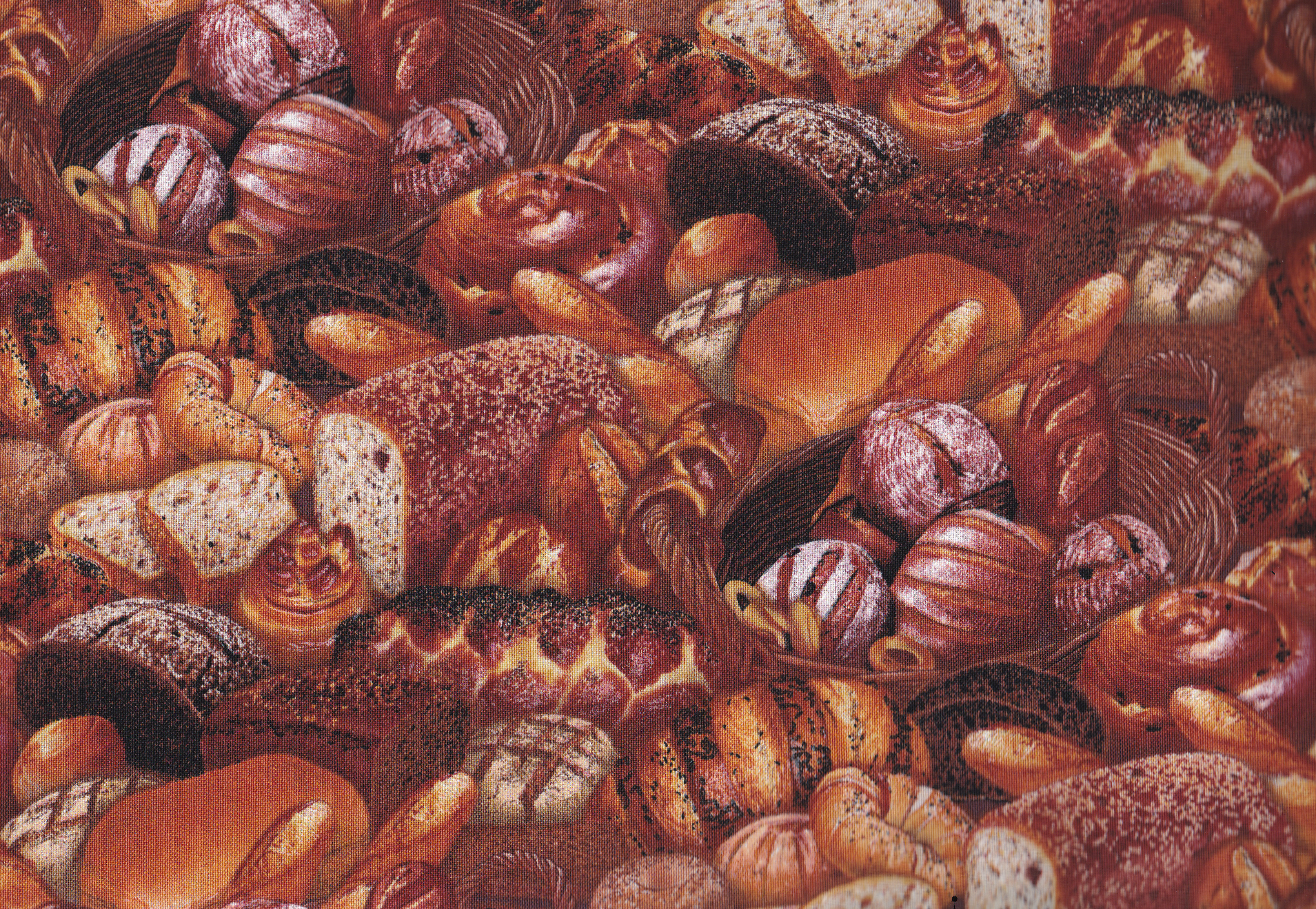 Stoff mit Brotmotiven, Semmel...