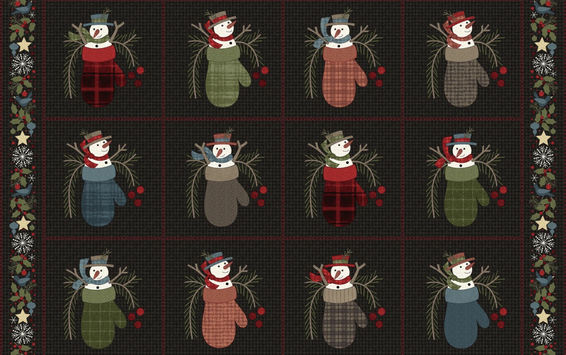 Stoff mit Schneemäner, Panel aus Flanell mit Schneemänner im Handschuh