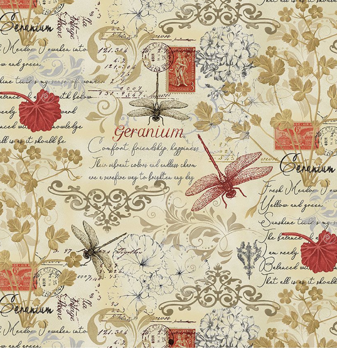 Stoff in Creme mit Schriften