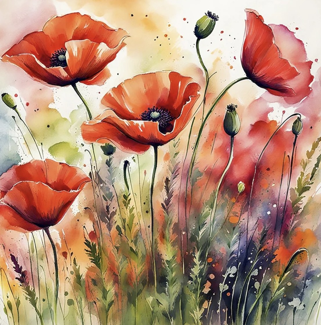 Poppies Panel 17 x 17 inch / Mohnblumen