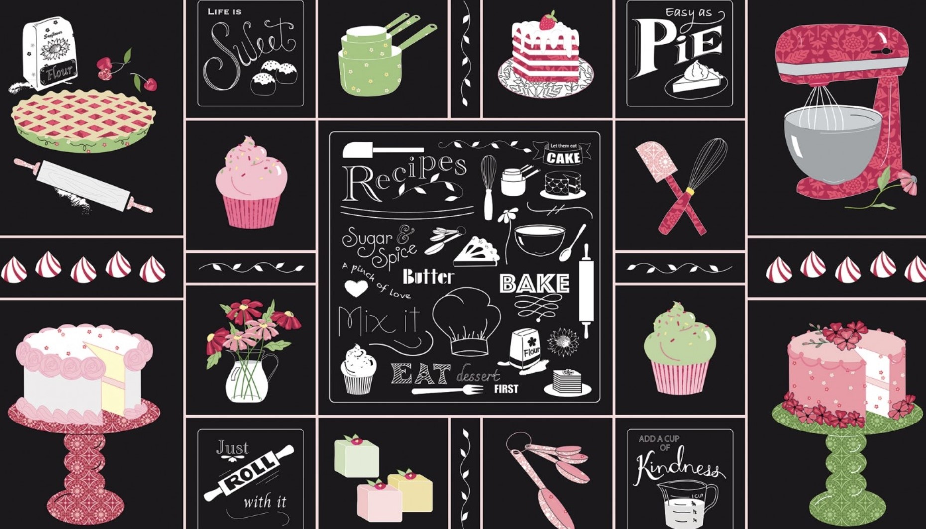 Stoff mit Kuchen und Torten Motiven