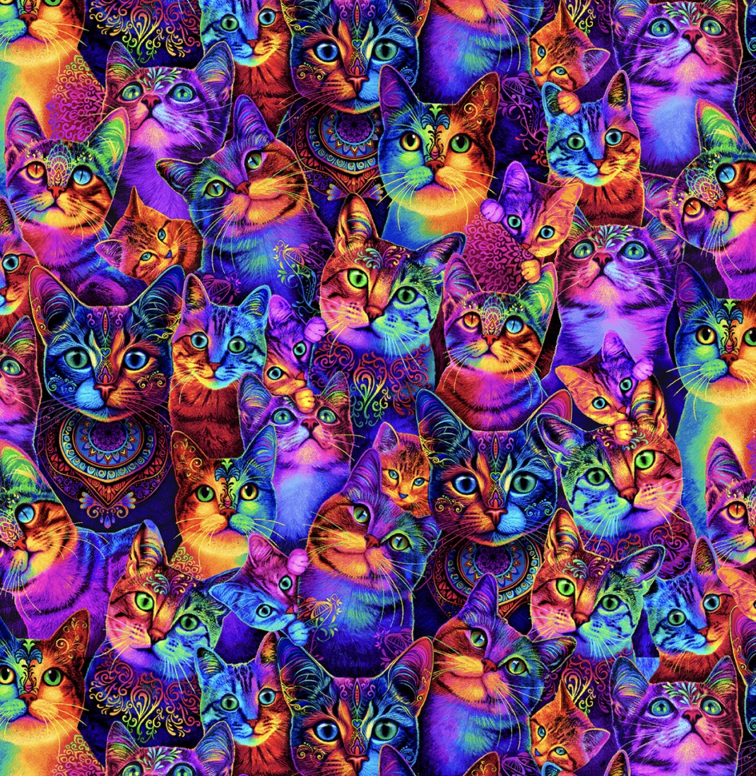 Stoff mit bunten Katzen, Rainbow cat, Wildcat Fabric, Katzen