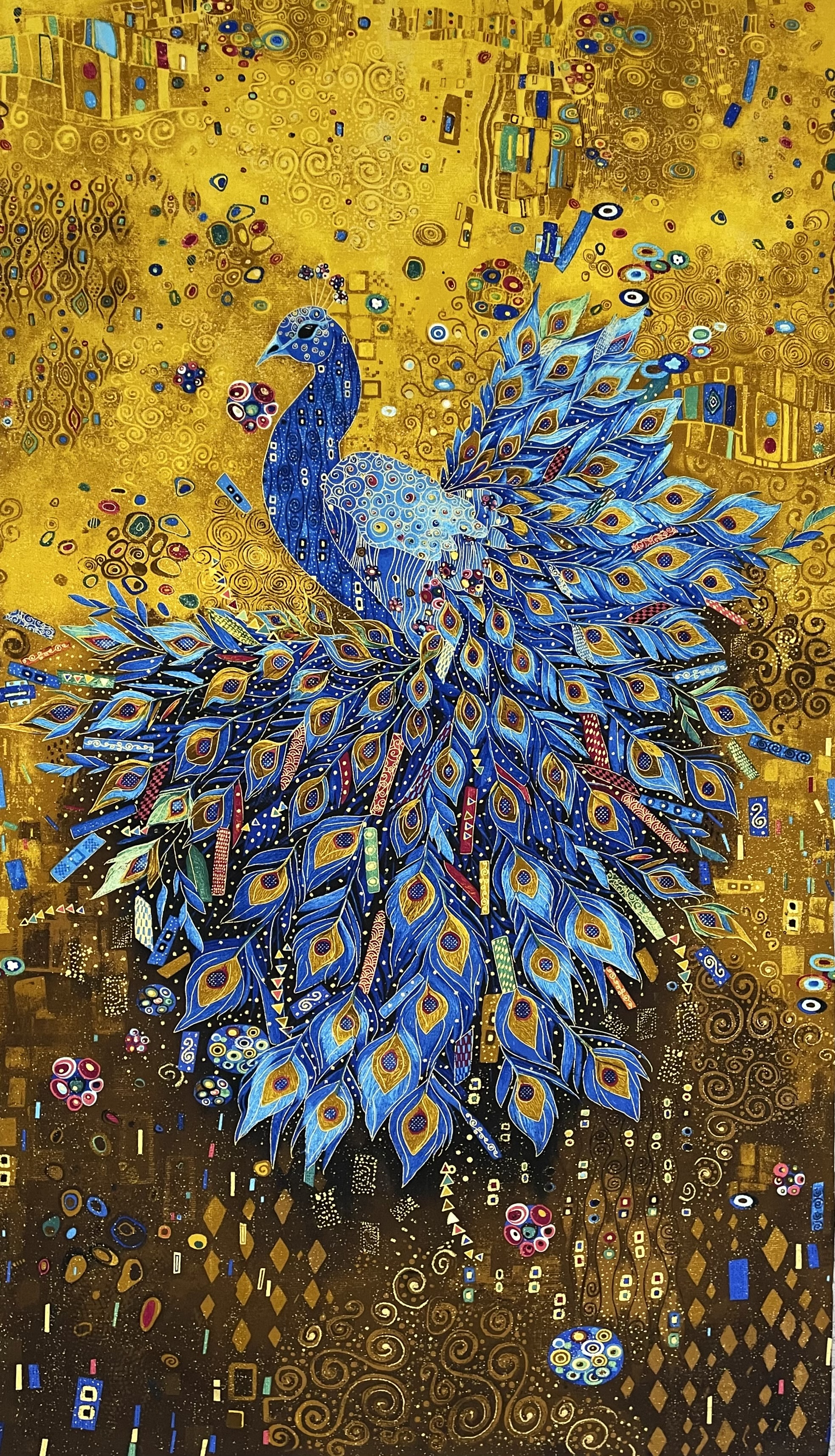 Panel mit Pfau, Stoff aus der Serie Gilded Plum