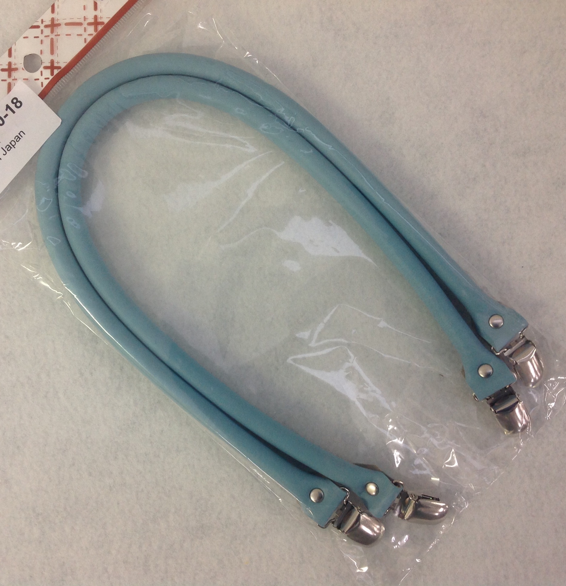 Taschengriffe in Hellblau mit Clips in Silber/ Leder