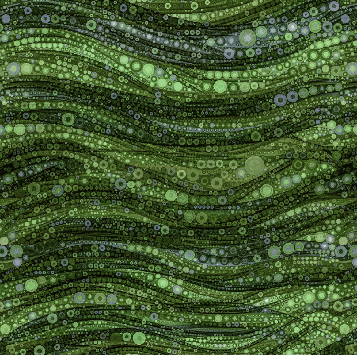 Stoff in Grün mit Wellen und Ringen