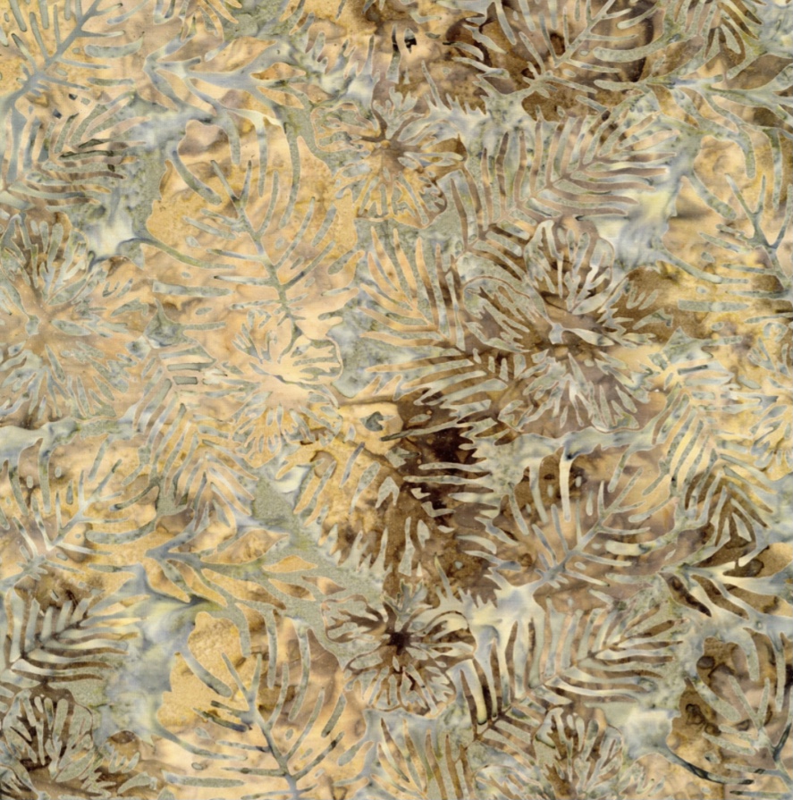 Sand-Grauer Batikstoff mit Blättermuster