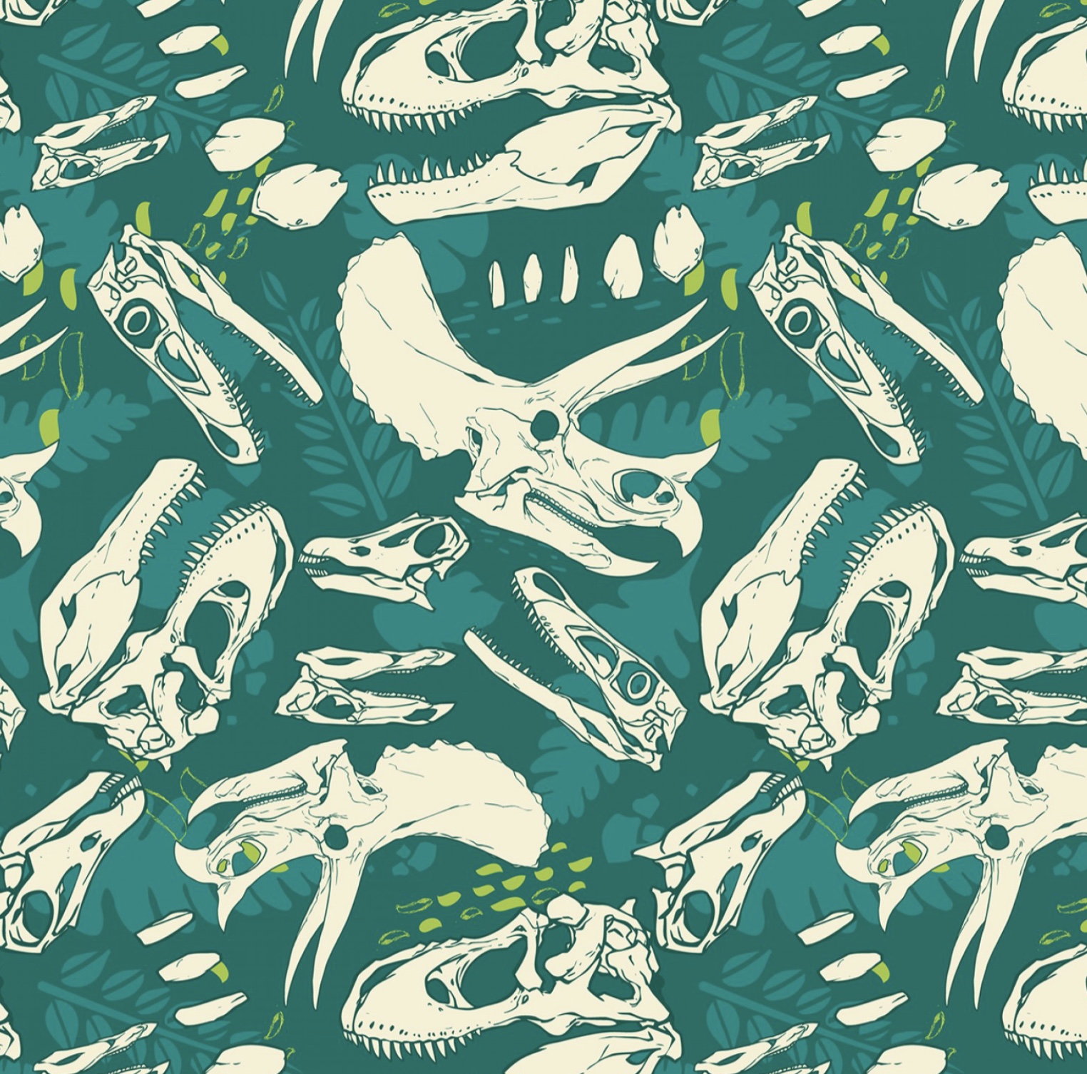 Stoff mit Dinosarier Skelett
