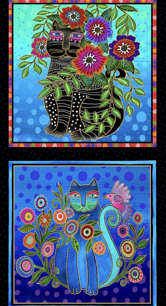 Stoffpanel mit Katzen z.B. für Kissen usw, Patchworkstoffe, Stoff von Laurel Burch