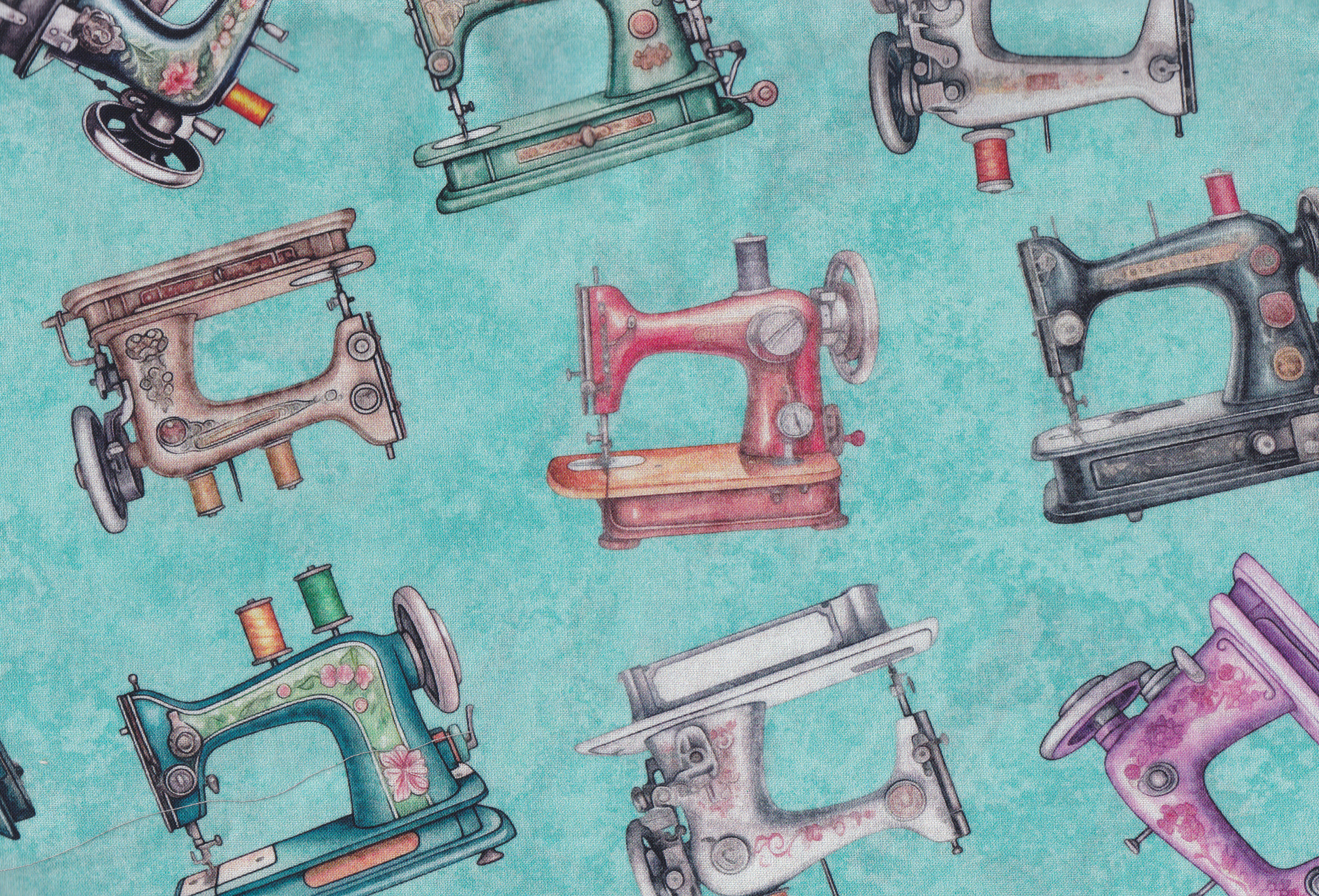 Stoff mit alten Nähmaschinen, Vintage Art