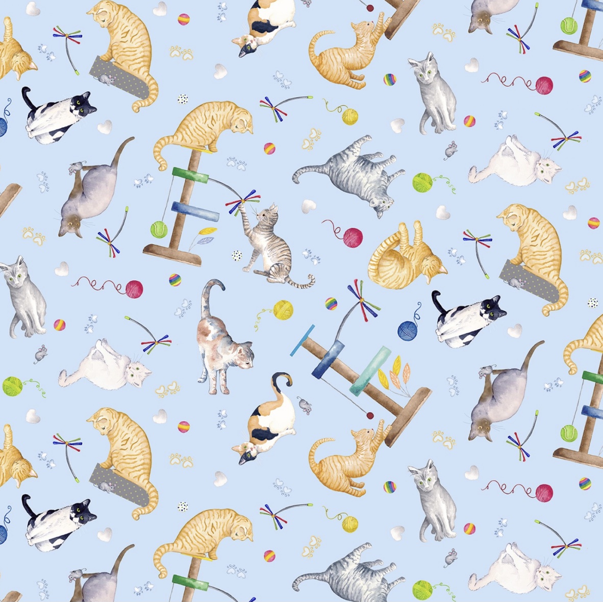 Stoff mit spielenden Katzen