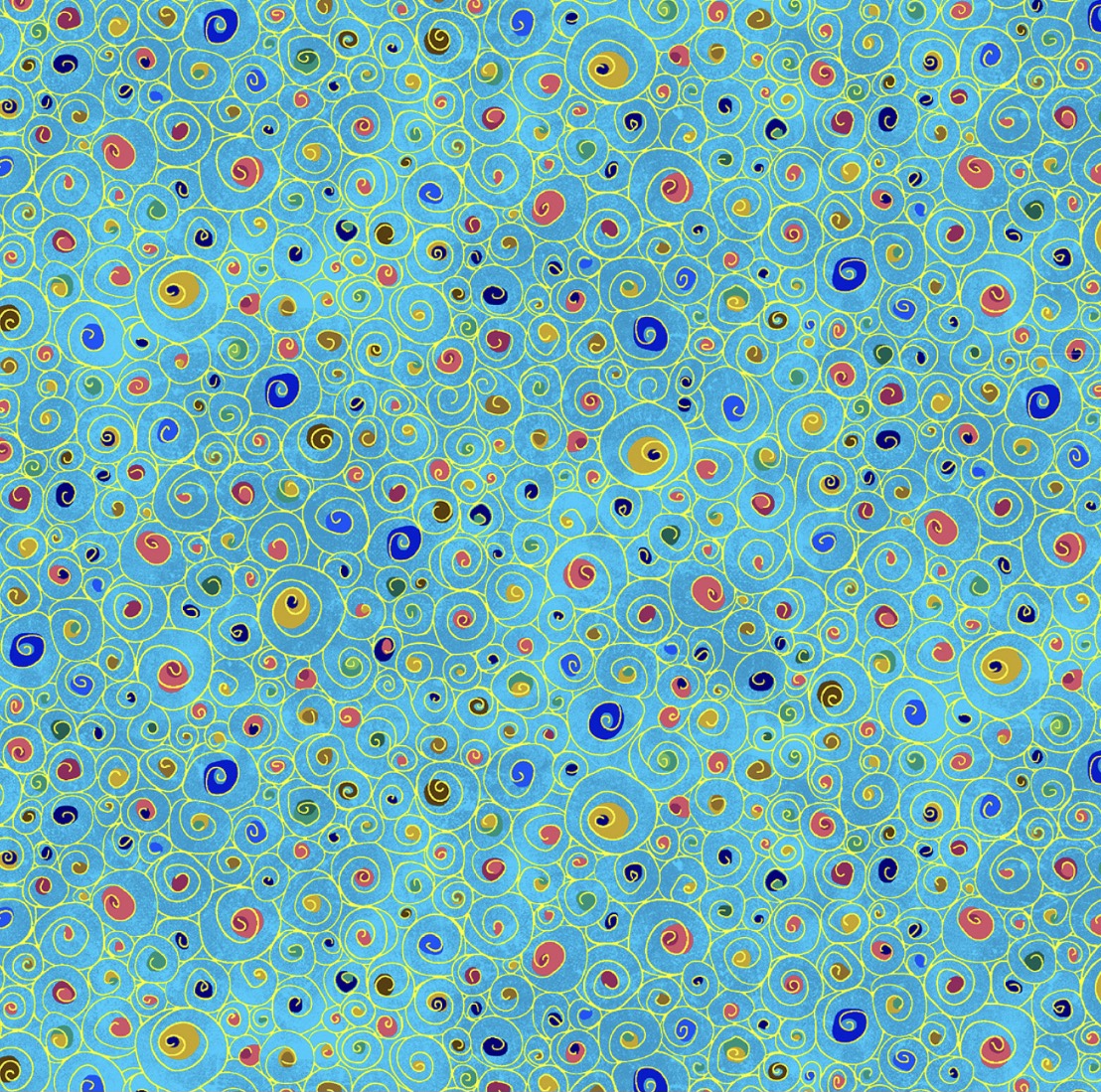 Stoff in Türkis mit Spiralen und Golddruck, passend zum Panel mit Pfau von TTFabrics