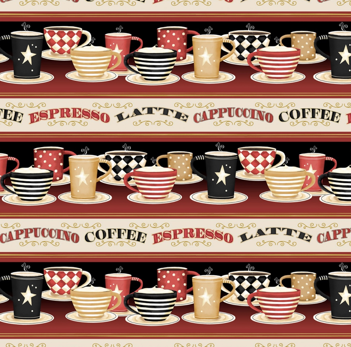 Bordürenstoff mit Tassen, Kaffeetassen
