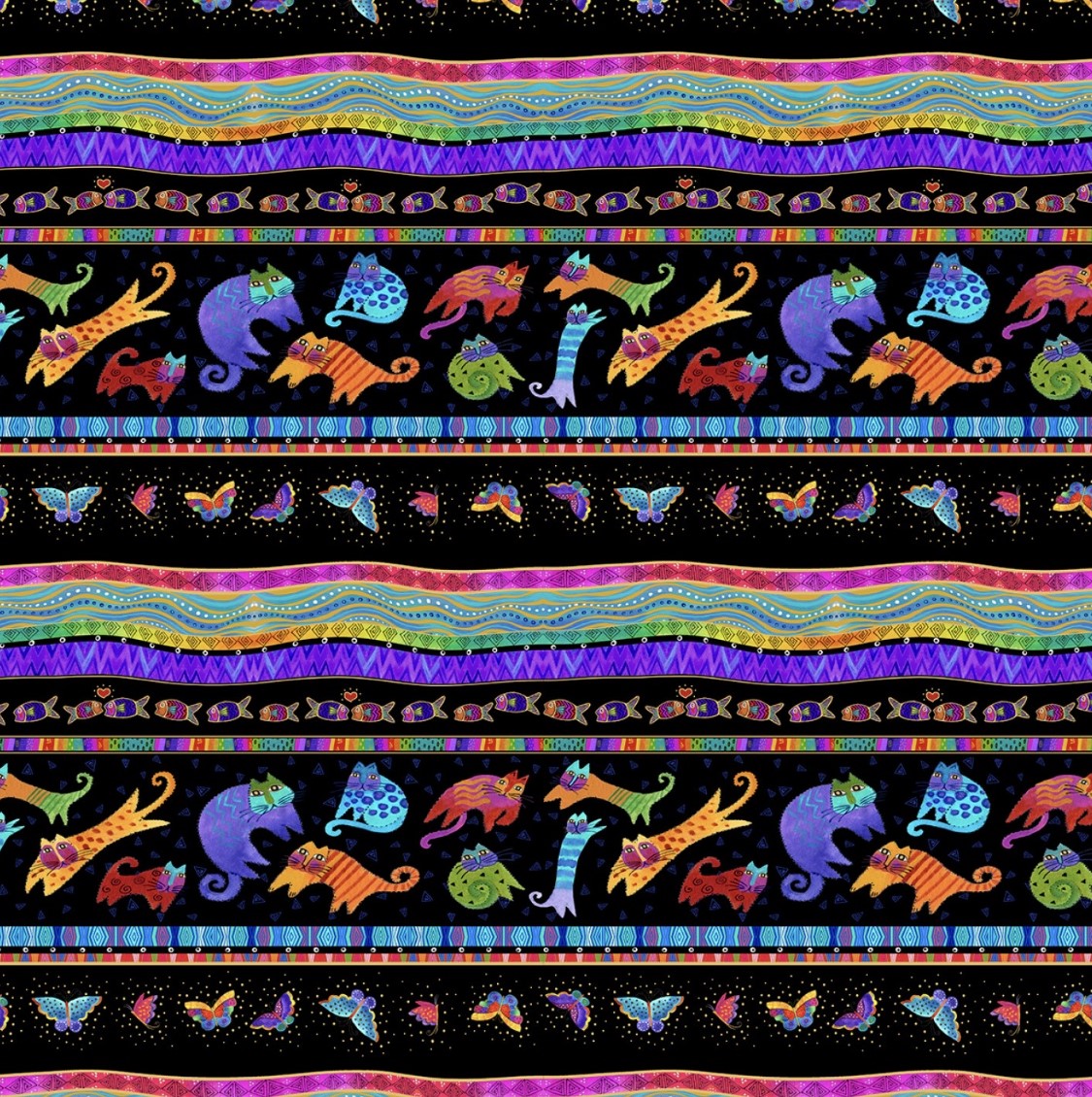 Bordüren stoff mit Katzen, Fantasticat von Laurel Burch