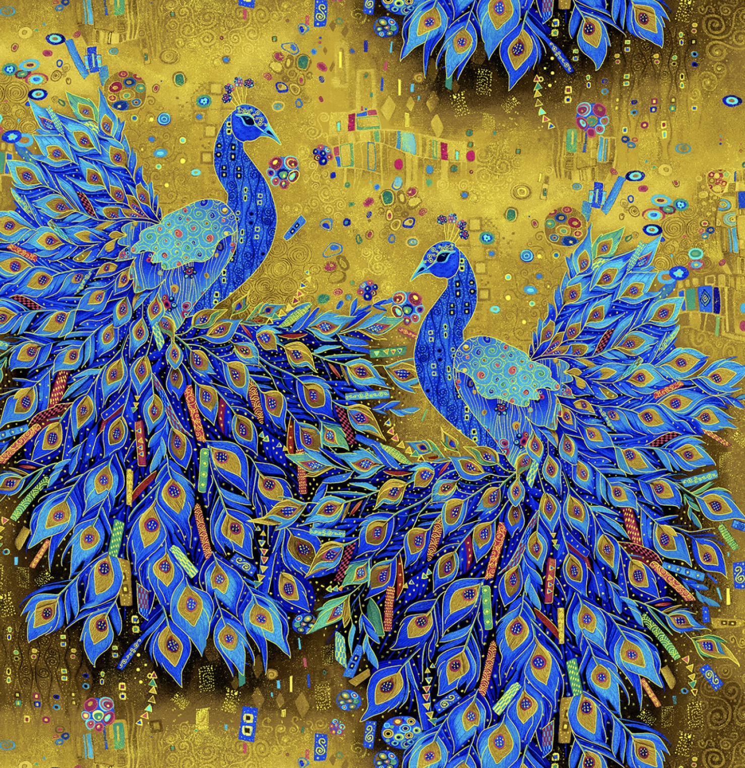 Stoff mit Pfau aus der Serie Gilded Plum von TT Fabrics