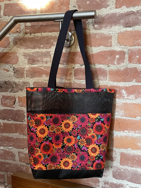 Tasche aus Vinylmesh " Sonnenblumen" Rot-Orange